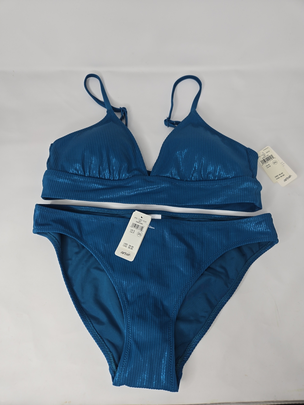 aerie Teal Ribbed Bikini Set Med Top/Small Bottom